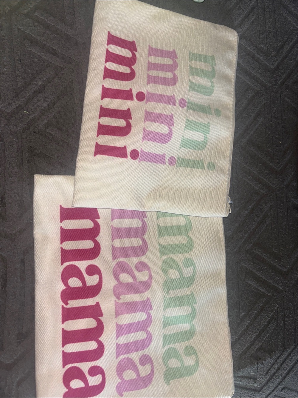 Canvas Pouches in Cream with Pink & Mint Text mama and mini bags - Picture 6 of 7